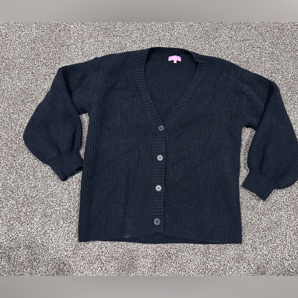 Edikted Black Ribbed Button Front Cardigan Size M
